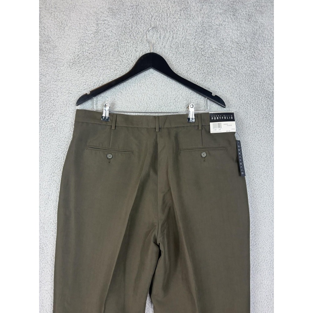 Perry Ellis Portfolio Mens Dress Pants 38x30 Green Rayon Blend Pleated P0KNS78